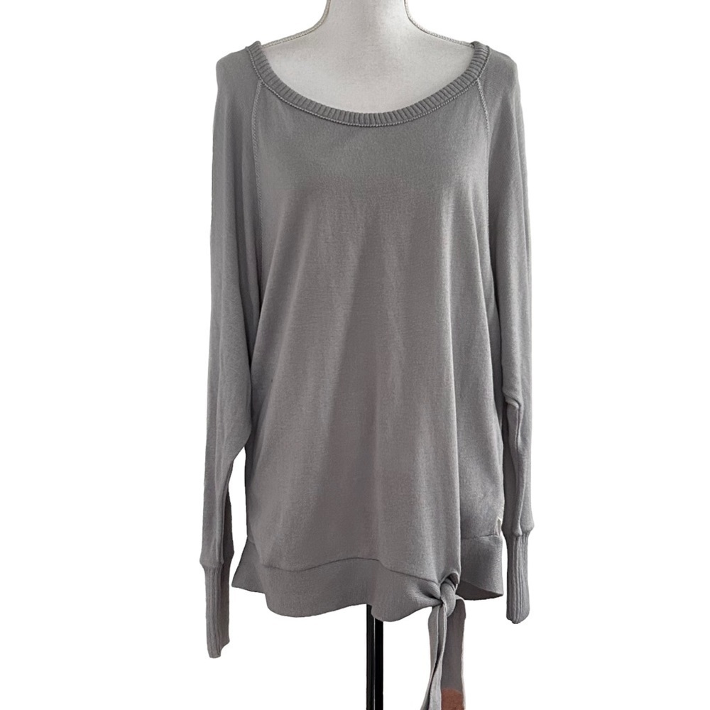 NEW Express Oversized Scoop Neck Tie Waistband Sweater Women’s SZ XS Gray‎ Knit